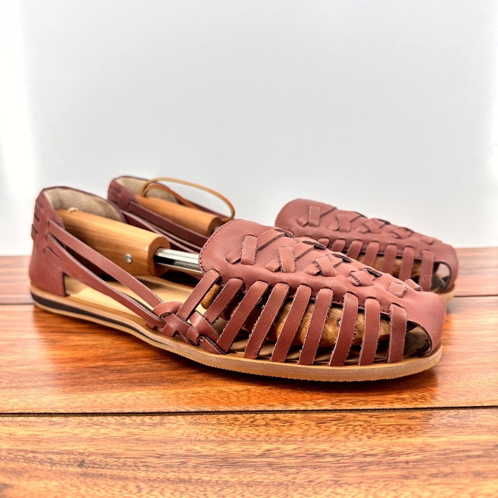 Quince Huarache Sandal Women 10.5 Brown Woven Leather Flat Slip On NEW NWOB